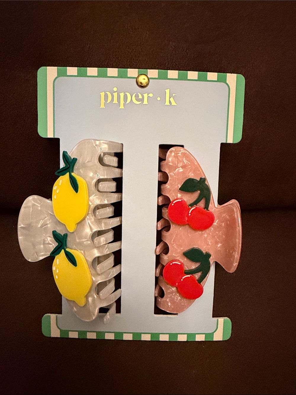 piper·k Fruit Accent Hair Claw Clips - Yellow Lemon & Red Cherry